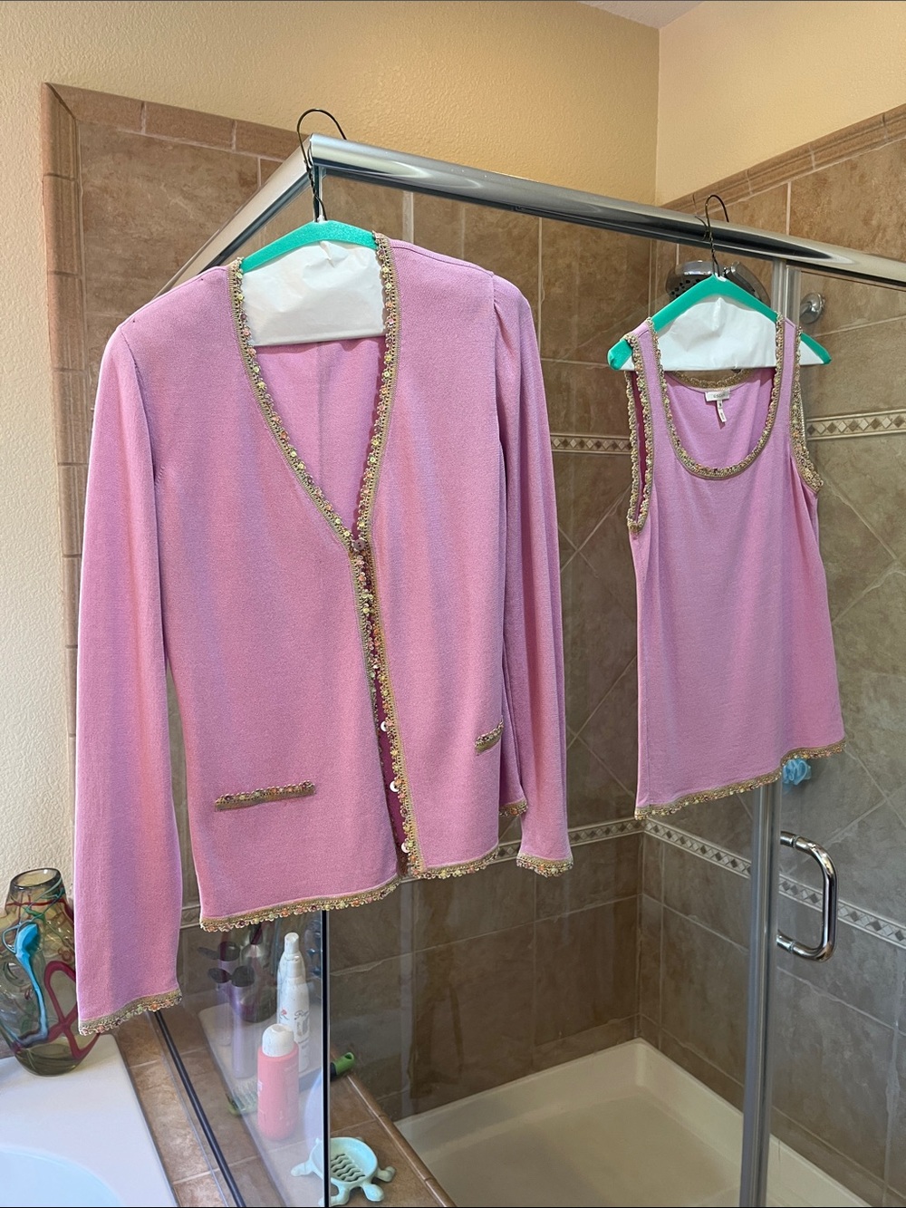 Escada Lavender Beaded-Trim Sleeveless Tank Top